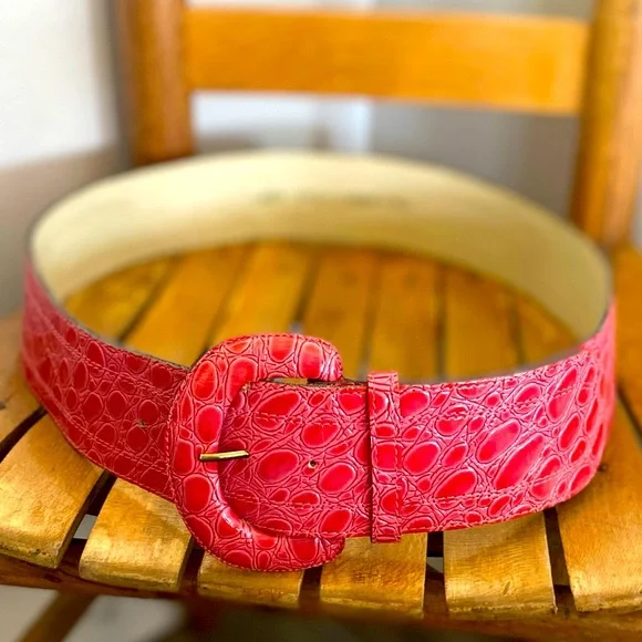Yves Saint Laurent Wide Belt YSL Vintage Red Leather with Heart HTF Vintage Yves Saint Laurent Wide Belt YSL Rive Gauche Red Leather  main image 4